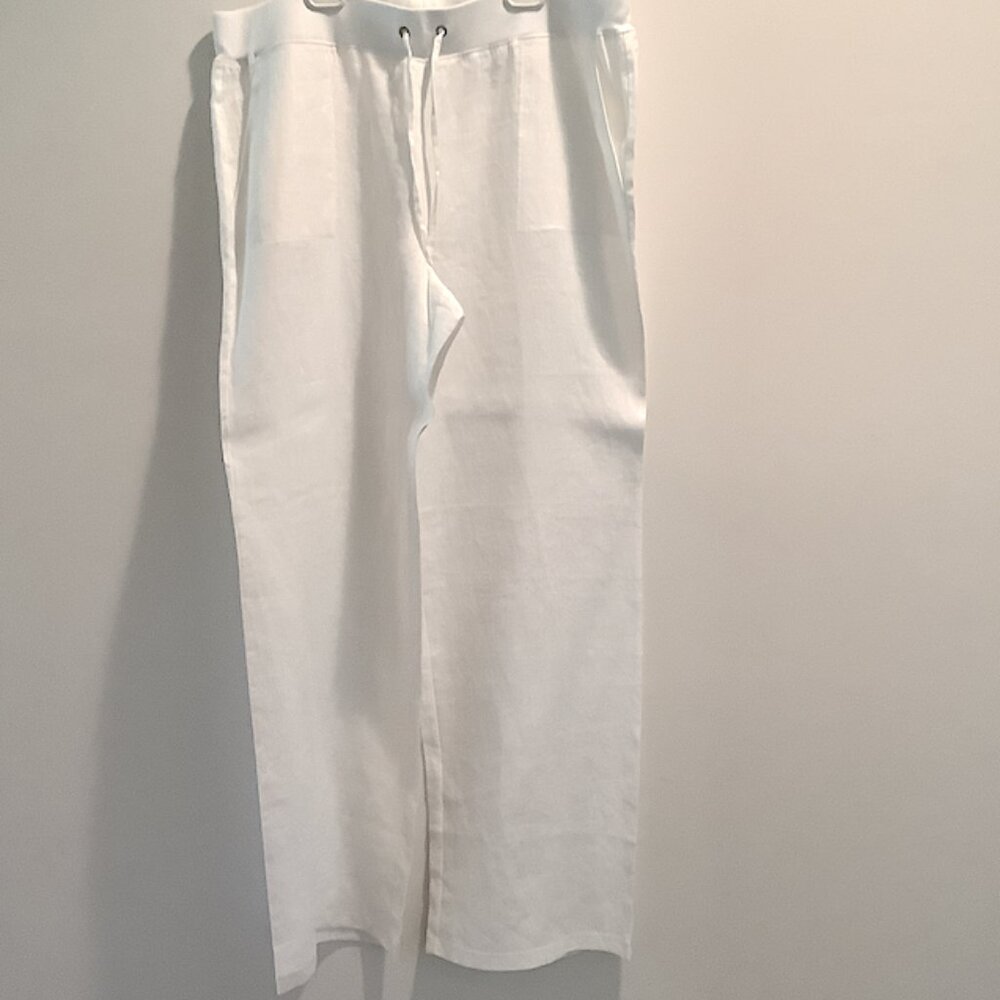 Talbots Signature Classic - White lightweight linen drawstring pant, size XL